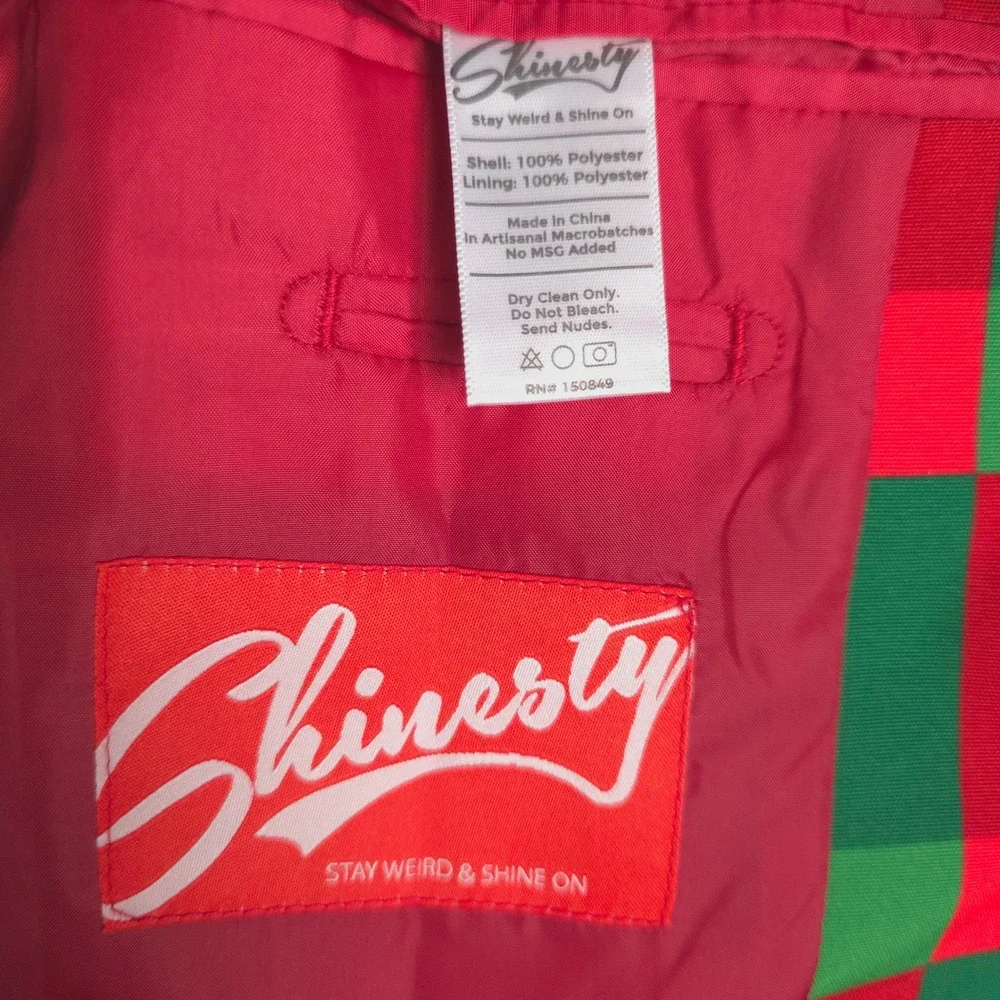 Shinesty Mens Holiday Dog Blazer Red Green Christmas Santa Hat Jacket Size 36‎